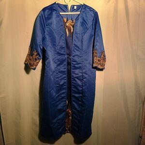 Royal Blue 2-Piece Formal Dress Set with Embroidered Sleeves – Elegant Dress